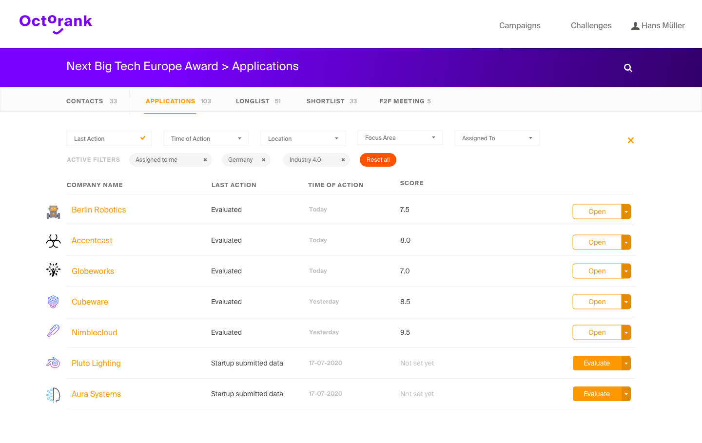 Search, Filter and Evaluate Startups screenshot